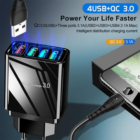 Illuminated 4 USB Mobile Phone Charger 3A Charging Head