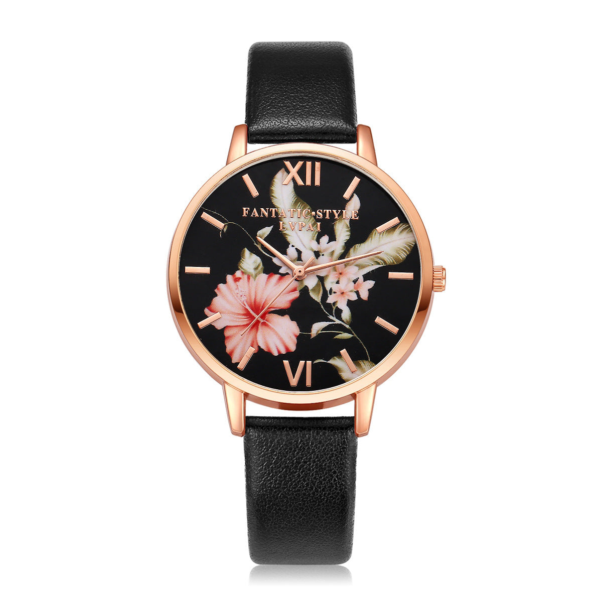 Rose Gold Women Leather Strap Watch Flower Dial Dress Gift
