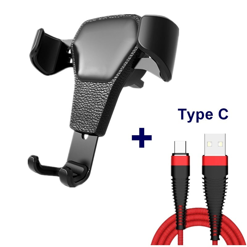 Leather Grain Gravity Mobile Phone Car Holder Black