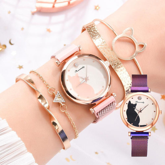 Women's Cat Watch Bracelet Set Fashion Quartz Timepiece