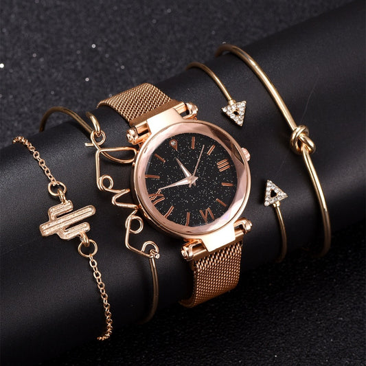 Bracelet Watch Set Quartz Movement Leather Strap 33mm Case