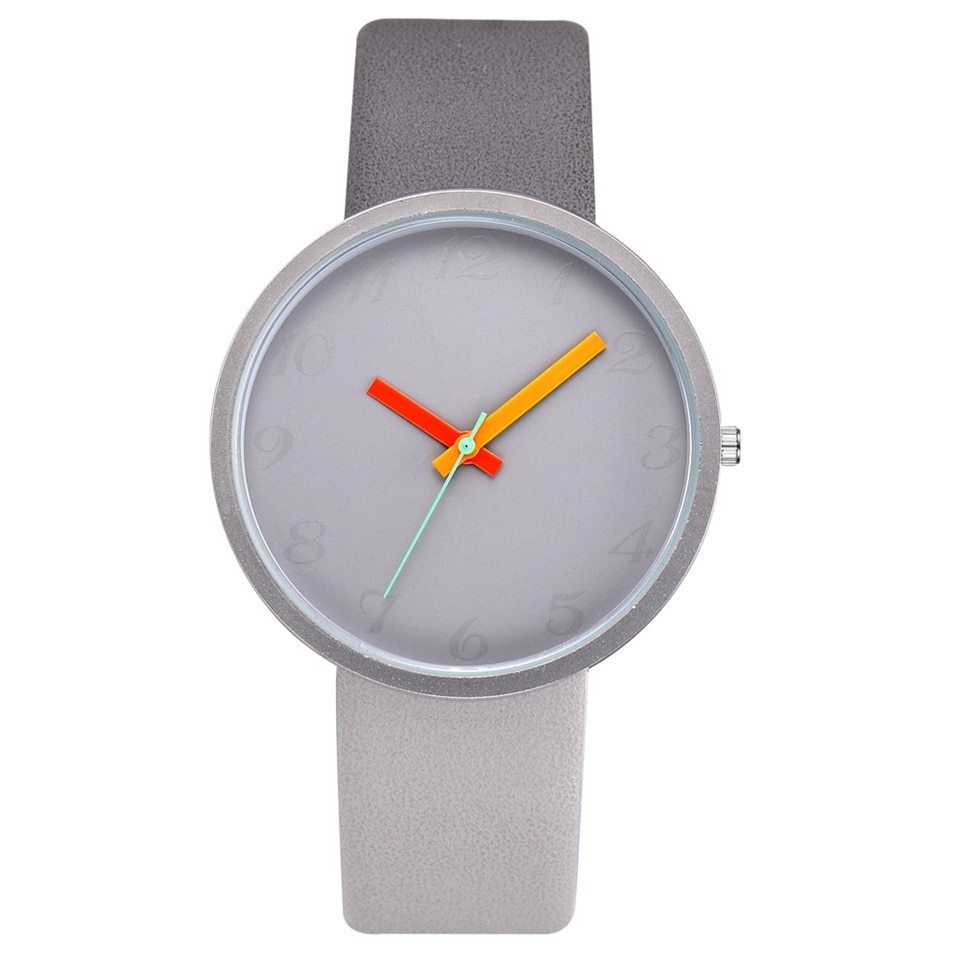 Gray PU Leather Quartz Watch for Women Casual Wrist Watch