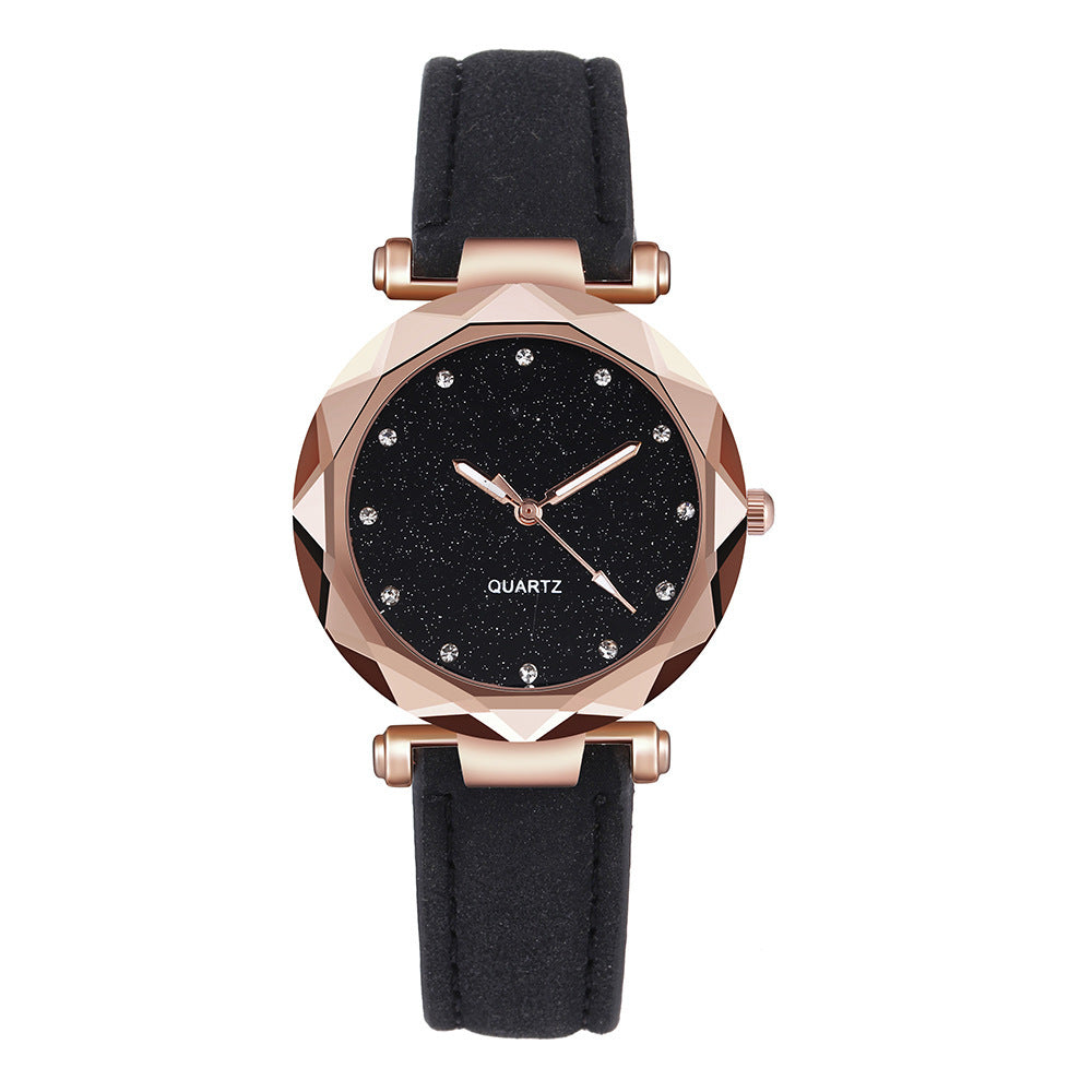 Casual Women Starry Sky Leather Rhinestone Wrist Watch