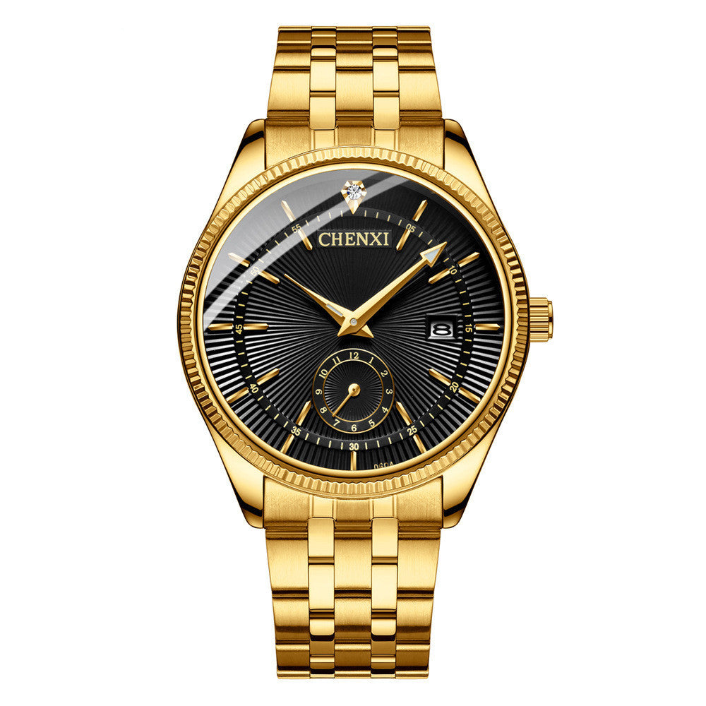 Couple Quartz Watch Set Stainless Steel Band Calendar Waterproof Gold Pair