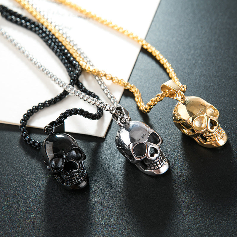 Halloween Skull Necklace Men Punk Style Titanium Steel Pendant Fashion Accessory
