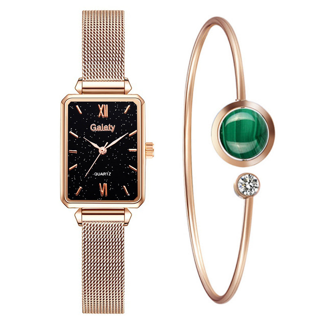 Alloy Mesh Belt Small Green Watch Korean Fashion Ladies Square Head Quartz Watch