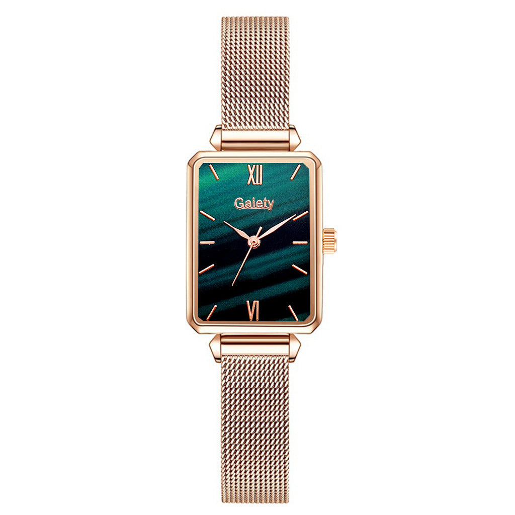 Alloy Mesh Belt Small Green Watch Korean Fashion Ladies Square Head Quartz Watch