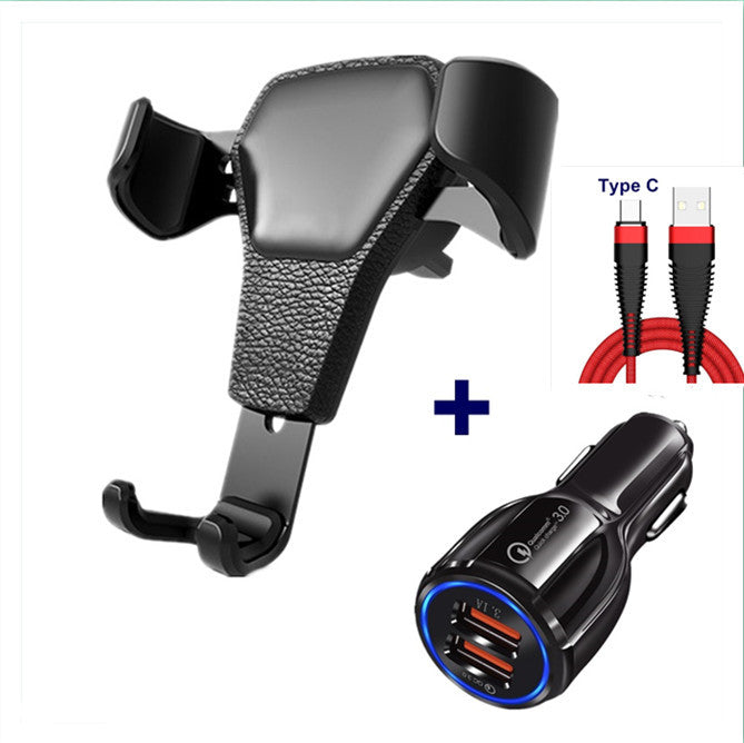 Leather Grain Gravity Mobile Phone Car Holder Black