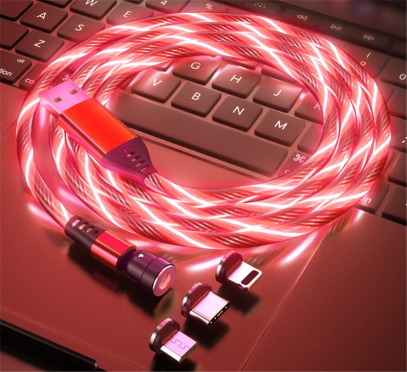 540° Rotating Luminous Magnetic USB Cable 3A Fast Charge LED Flow Cord