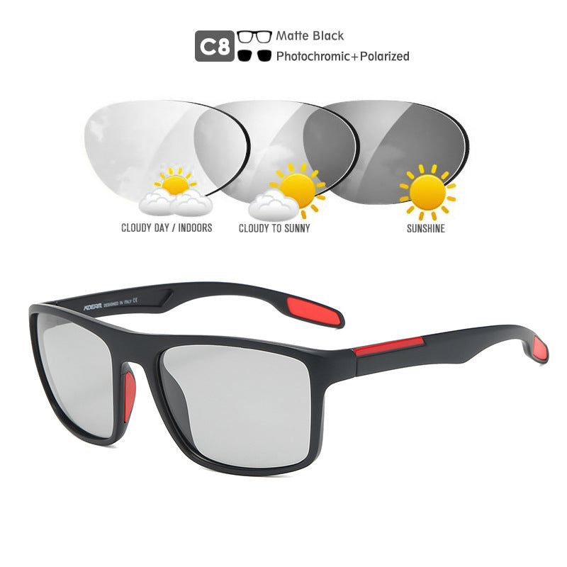 Square Polarized Sunglasses Men Outdoor Photochromic Color Changing UV400 Shades