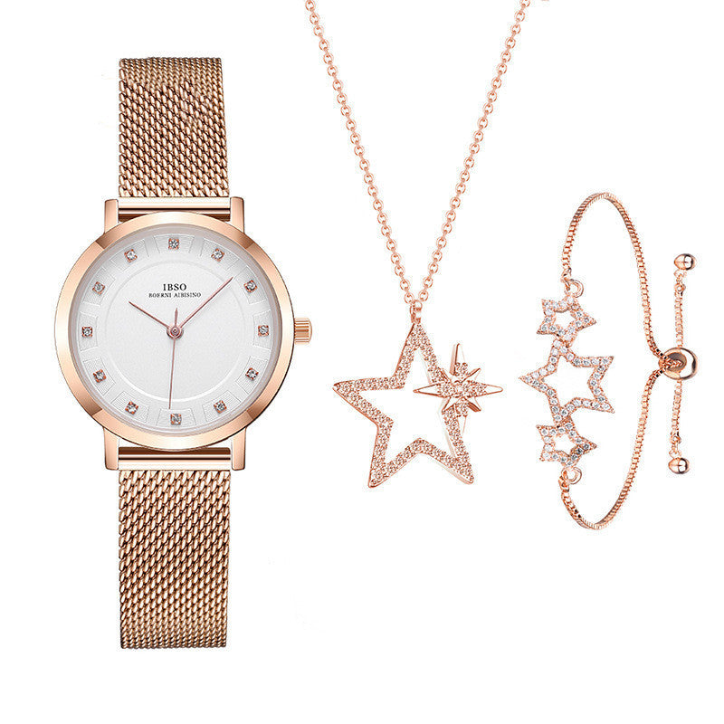 Fashion Five Point Star Dial Quartz Watch For Ladies 30M