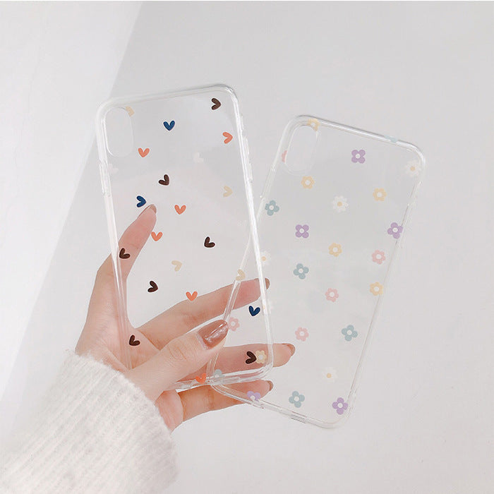 TPU Love Heart Flower Transparent Phone Case Cute Cover for iPhone 6–12 Pro Max