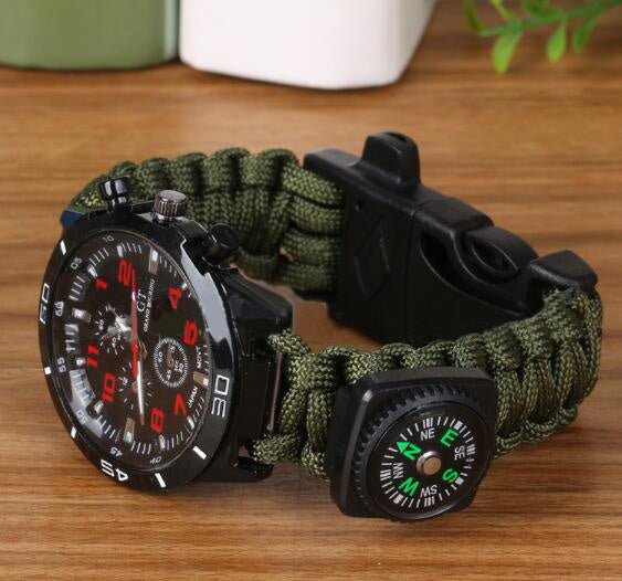 6-in-1 Tactical Survival Bracelet Paracord Compass Whistle Fire Starter EDC