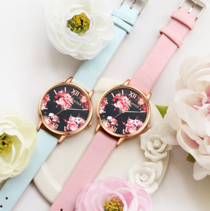 Rose Gold Leather Strap Women Watch Quartz Love Heart Dial