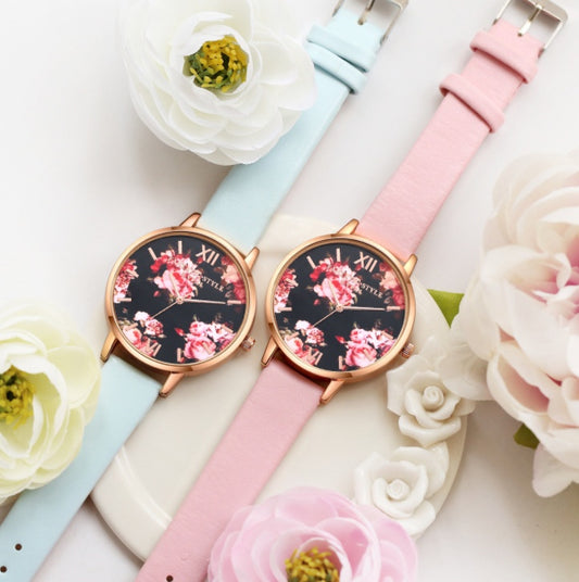 Rose Gold Leather Strap Women Watch Quartz Love Heart Dial