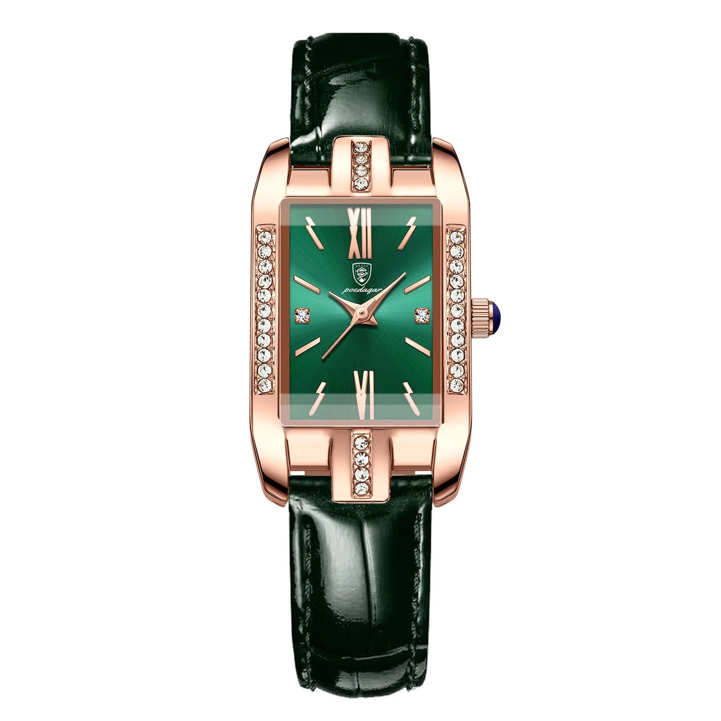 Women’s Quartz Watch Diamond Dial Leather Band – Free Shipping Includes Case