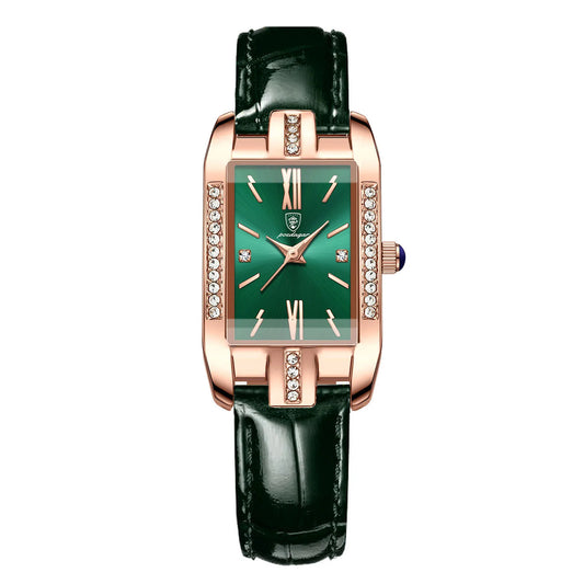 Women’s Quartz Watch Diamond Dial Leather Band – Free Shipping Includes Case