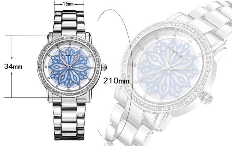 Women's Diamond Quartz Watch With Steel Band Business