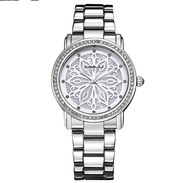 Women's Diamond Quartz Watch With Steel Band Business