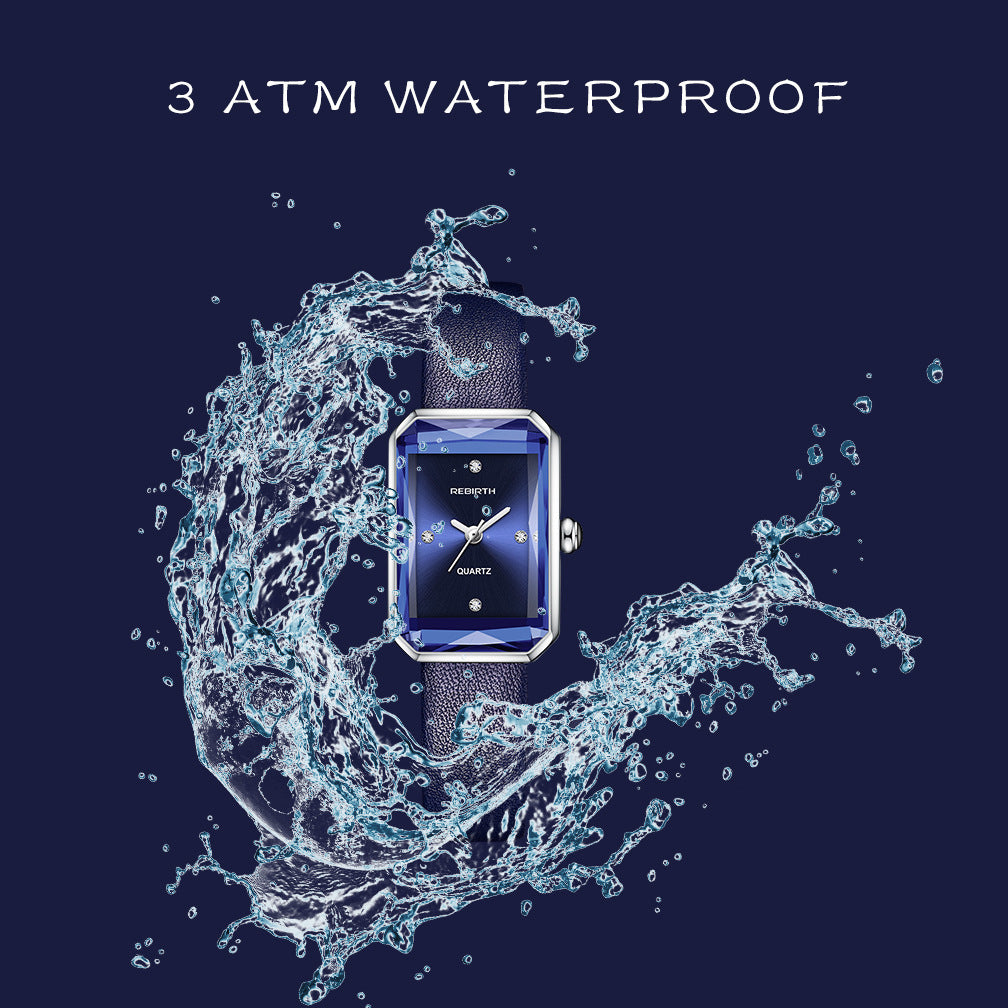 Rectangular Dial Quartz Watch Alloy Case Blue Rose Gold