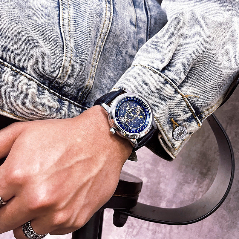 Men’s 44mm Automatic Waterproof Luminous Watch Blue Dial Stainless Steel