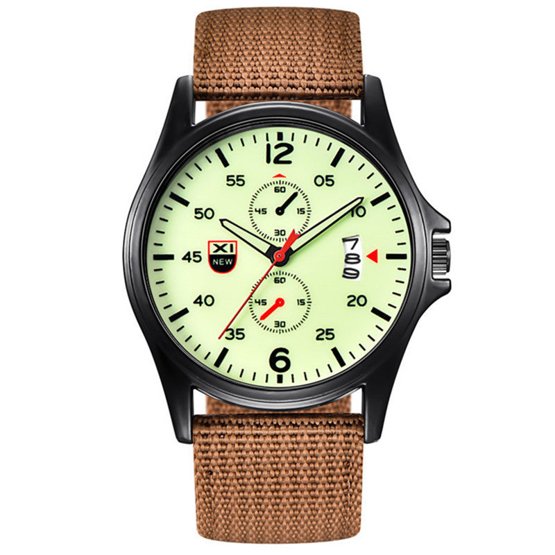 Men’s Army Style Sports Quartz Watch – Nylon Strap Calendar Display Multi-Colors
