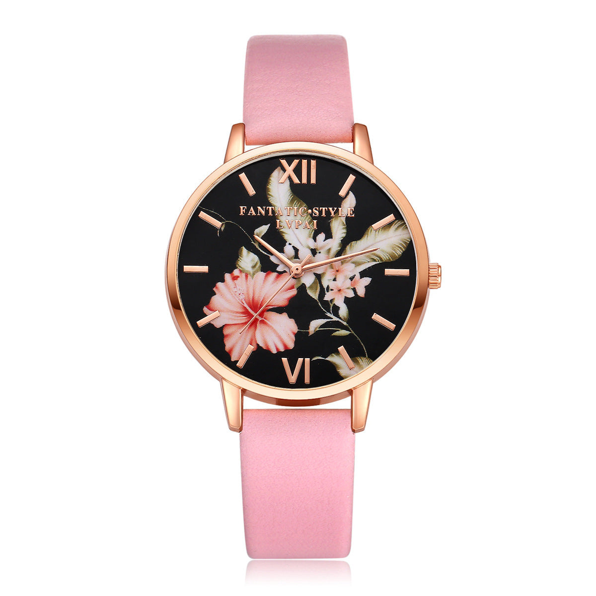 Rose Gold Women Leather Strap Watch Flower Dial Dress Gift