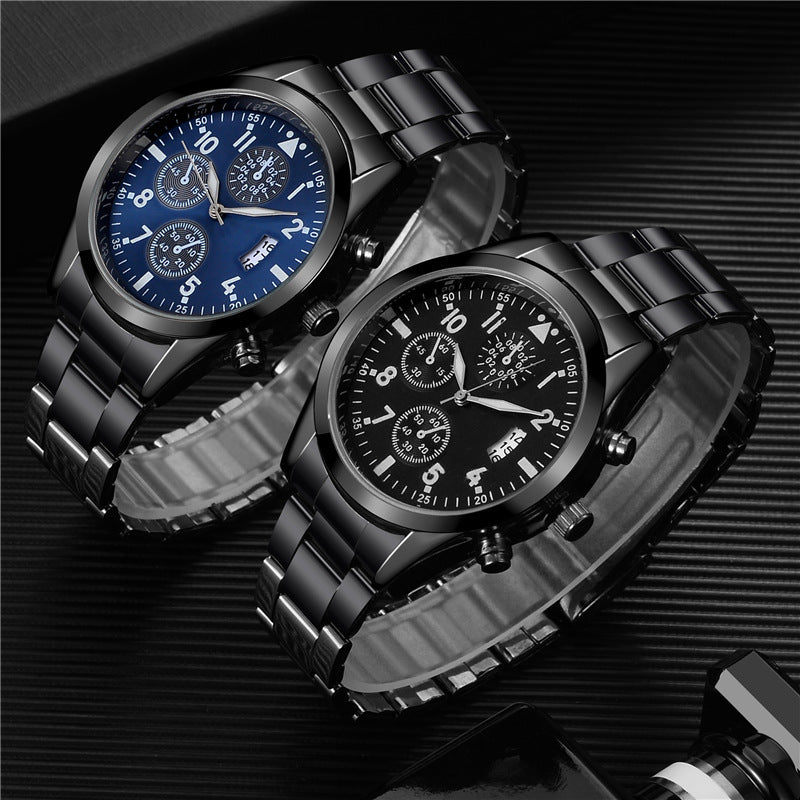Men’s Quartz Watch Steel Band 41mm Round Dial Luminous Display Casual Business