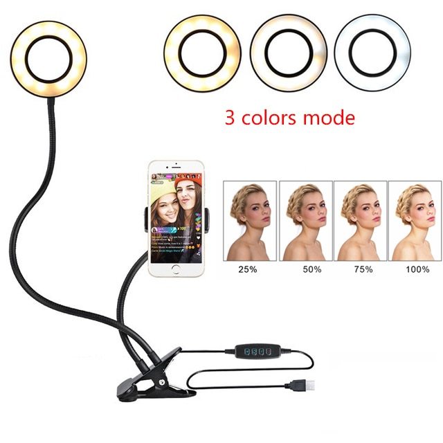 LED Selfie Ring Light With 8cm Stand Adjustable Brightness