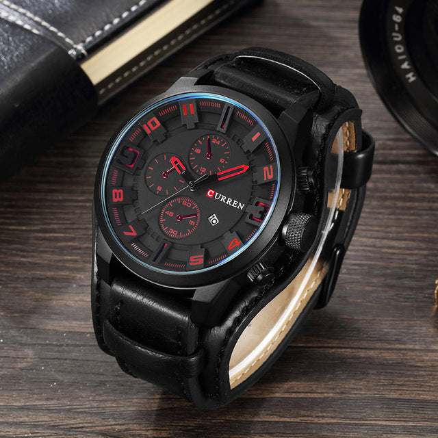 Large Plate Sport Quartz Watch – Faux Leather Strap, Multiple Color Styles