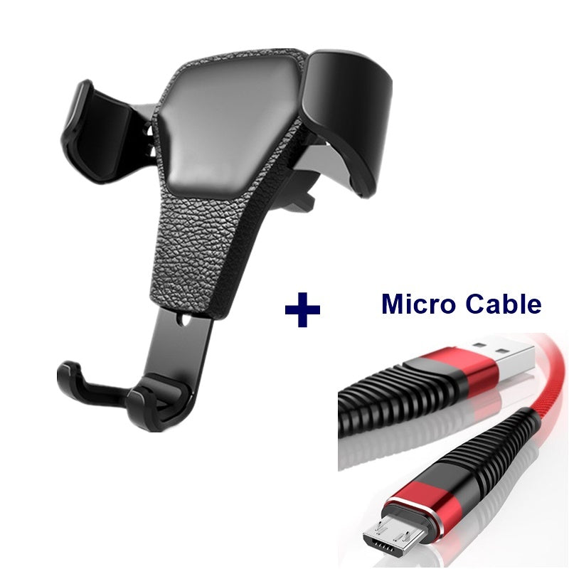 Leather Grain Gravity Mobile Phone Car Holder Black