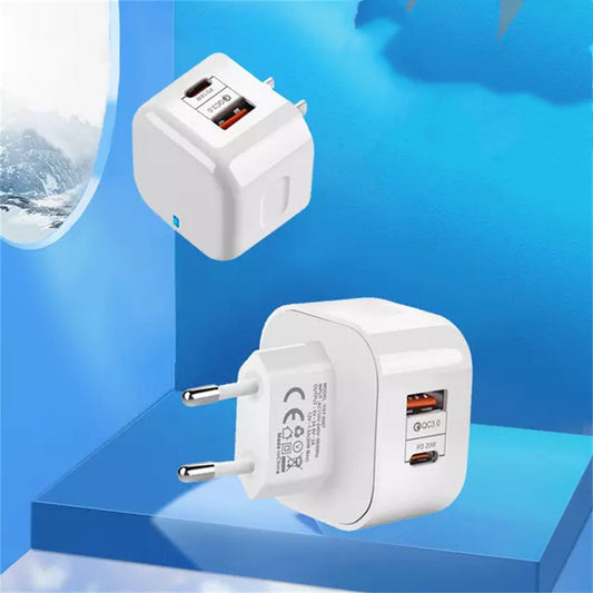 Dual Port QC3 PD20W Fast Charger For All Regions White