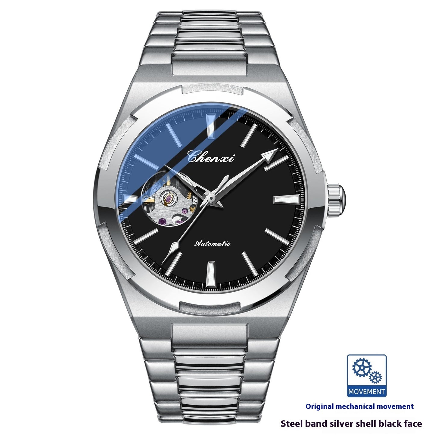 Automatic Mechanical Silver Case Watch – Elegant Design, Variety of Dial Colours