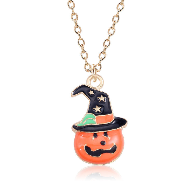 Halloween Pumpkin Cat Necklace Oil Drop Pendant Creative Clavicle Chain Jewelry