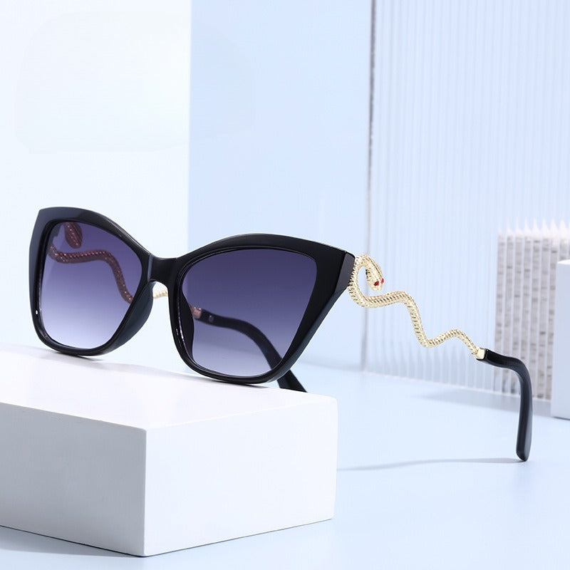 Retro Snake Temple Cat Eye Sunglasses for Women - Metal Frame UV400 PC Lens