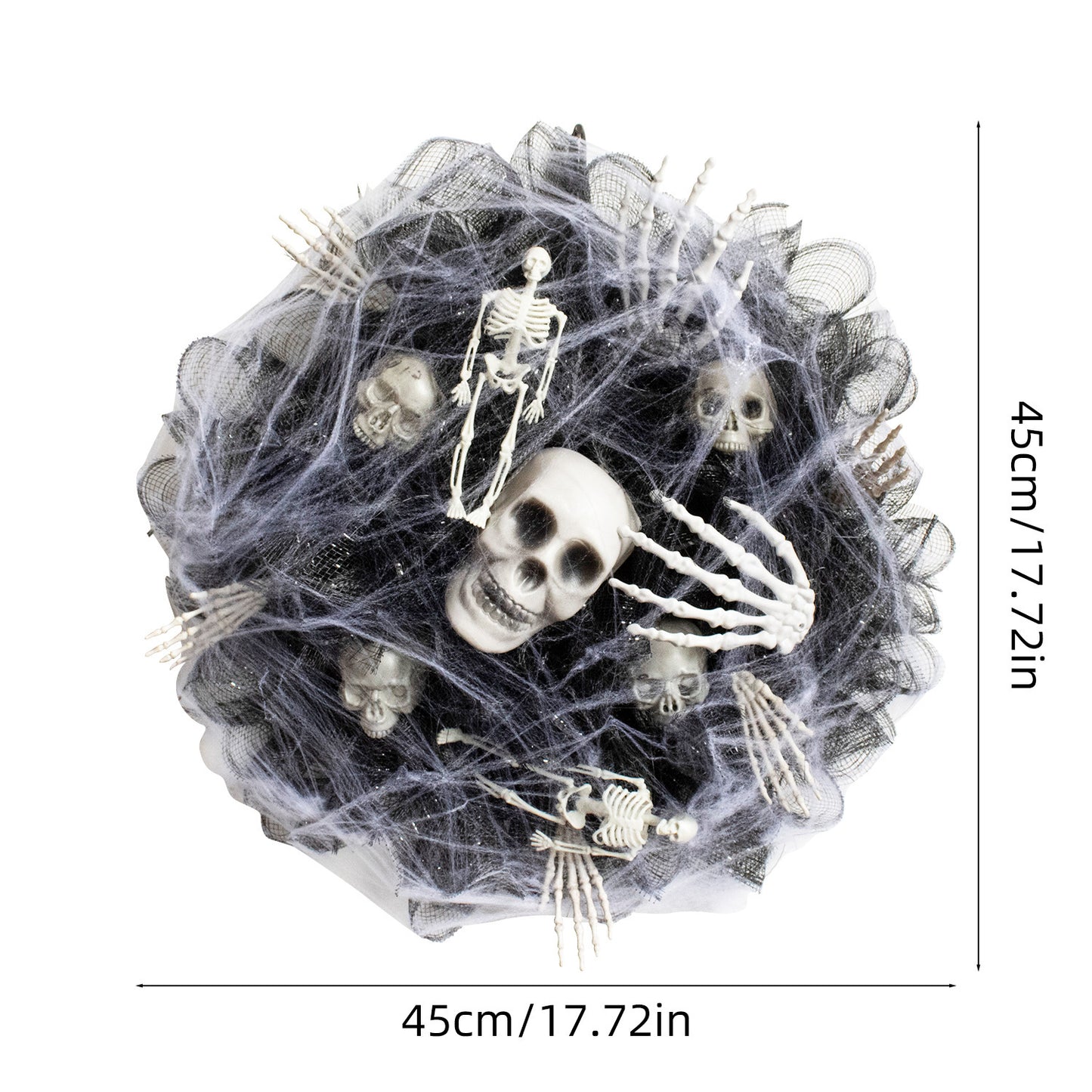 Halloween Black Mesh Skull Garland 45x45cm Spooky Kids Party Decoration