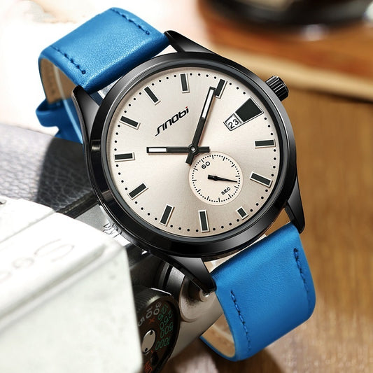 Men’s Quartz Watch 41mm Leather Strap 3ATM Waterproof Luminous Business