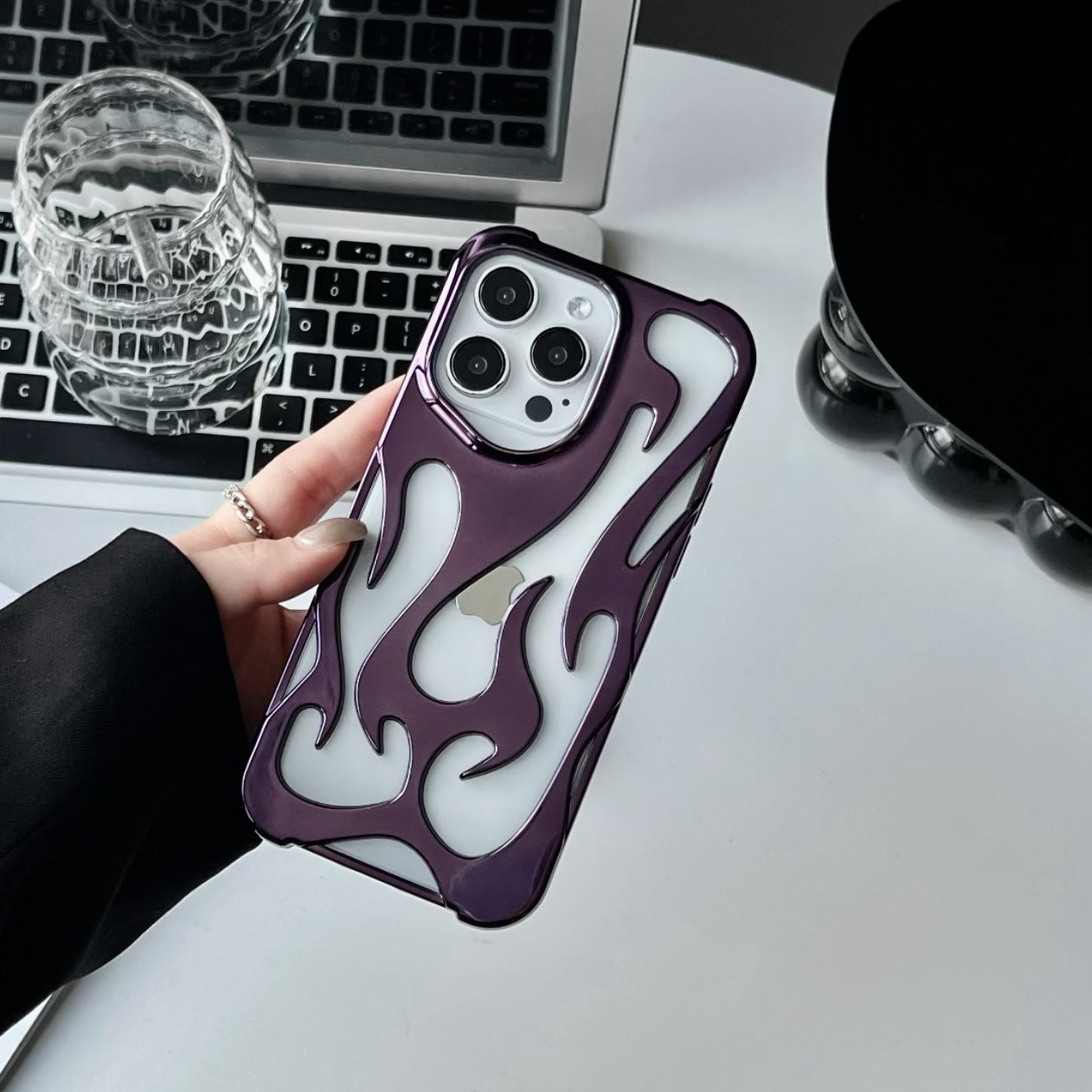 Electroplating Hollow Flame Pattern Phone Case Soft Shell