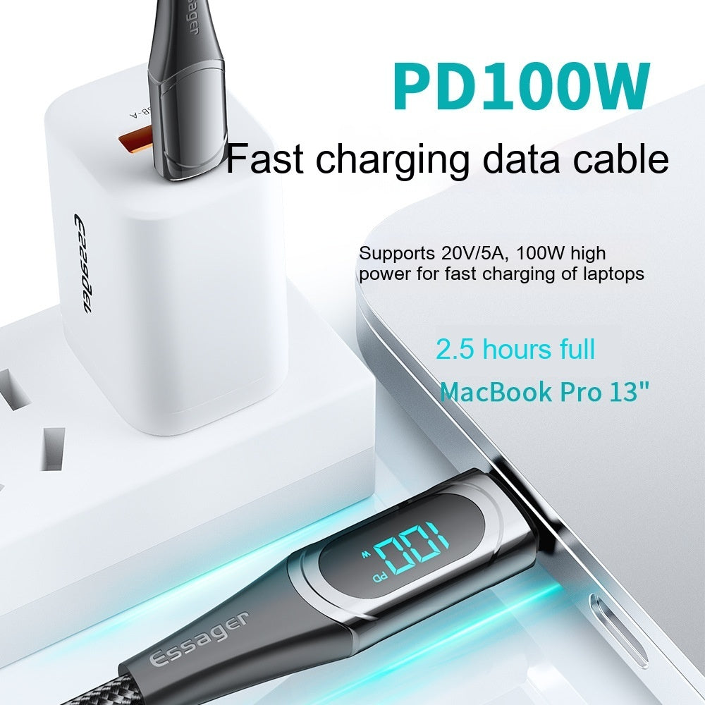 Dual Type C Cable 100W Fast Charge With E Marker Display