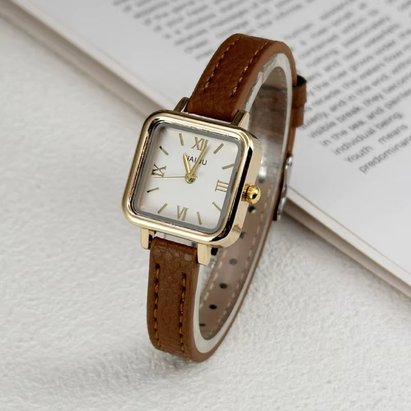 Vintage Small Square Watch Famous Brand Women Quartz Watch Luxury Gifts Ladies Clock Red Leather Strap Wristwatches Dropshipping