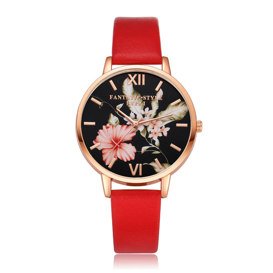 Rose Gold Women Leather Strap Watch Flower Dial Dress Gift