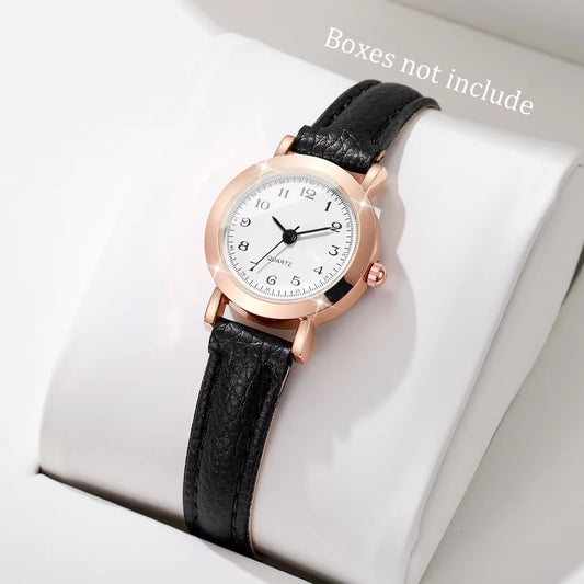 Elegant Women's Quartz Wristwatch with Leather Band and Small Dial for Business and Casual Wear