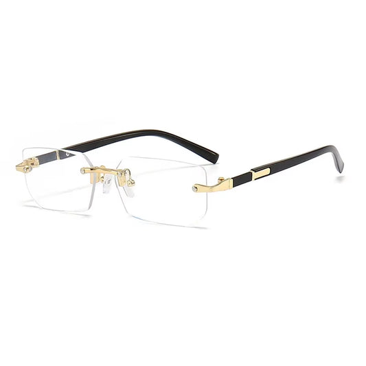 Men Women Rimless Rectangle Sunglasses Transparent Lens Cut Edge Free Shipping