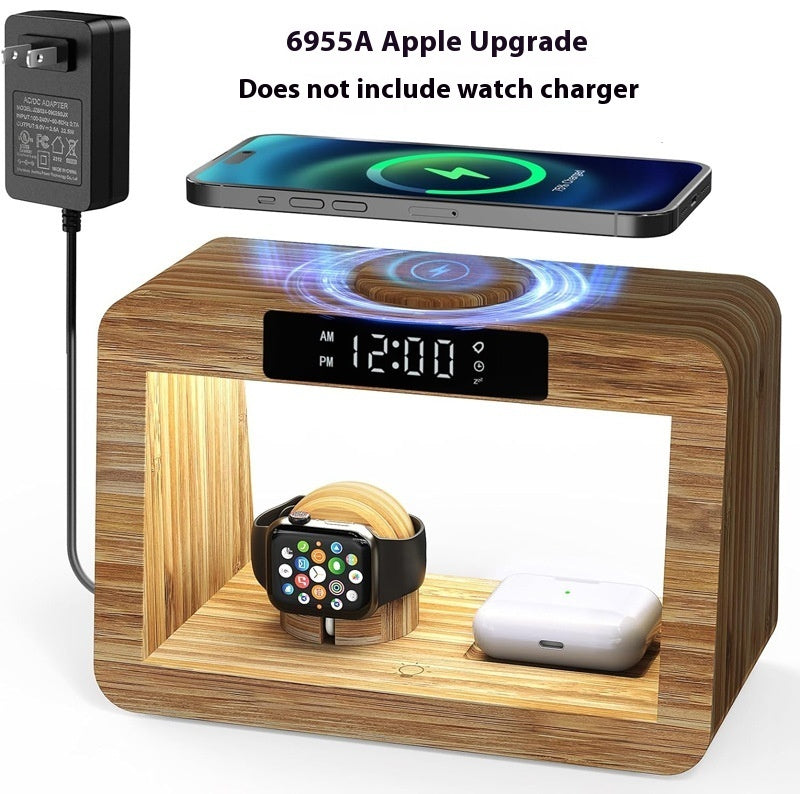 Bamboo Table Lamp Alarm Clock With Wireless Charger