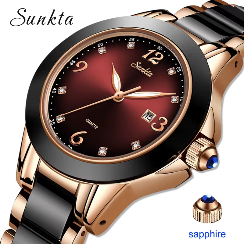 Ceramic Bracelet Watch for Women - Luxury Waterproof Analog Timepiece with Date Feature
