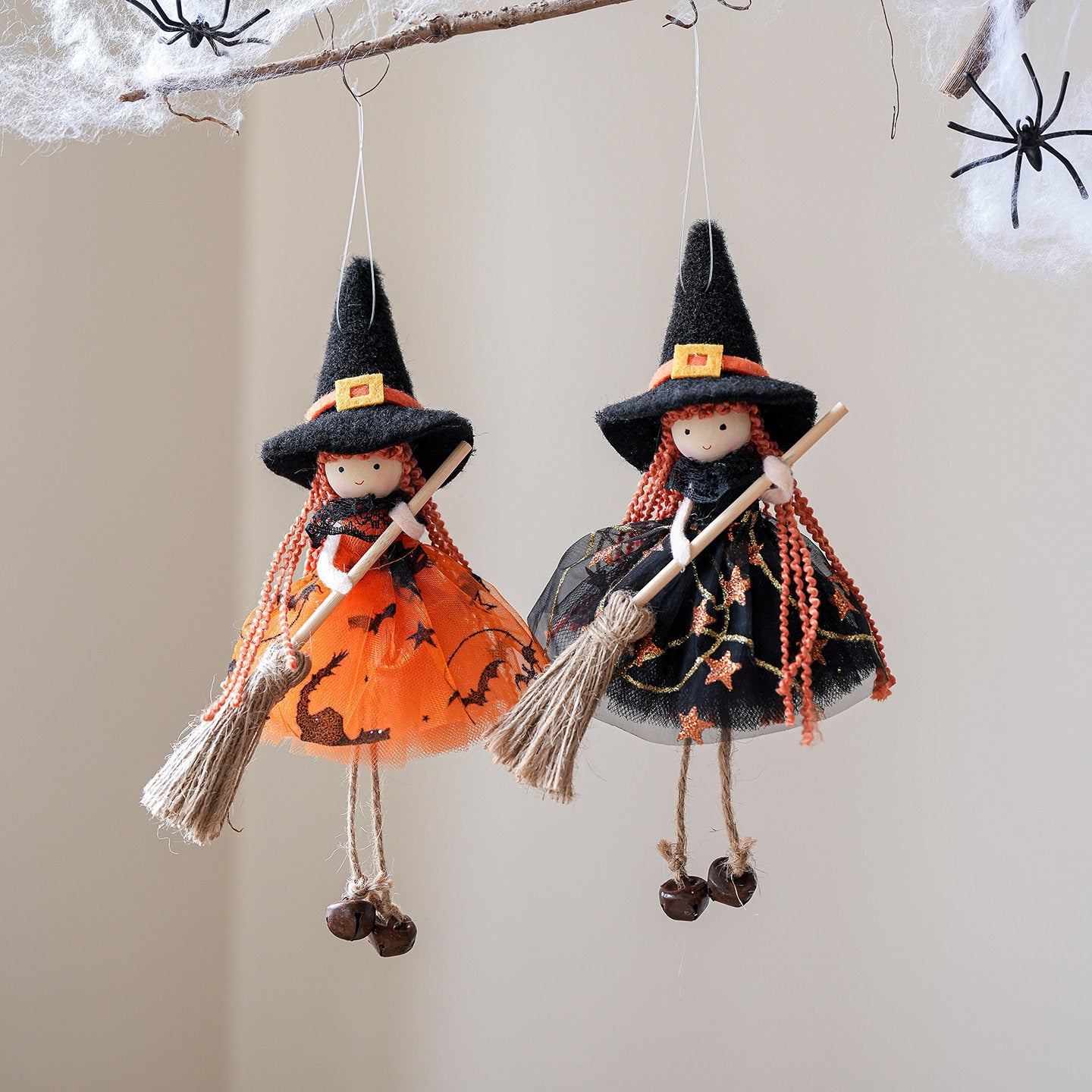 Halloween Mesh Broom Girl Angel Pendant Christmas Tree Hanging Decoration