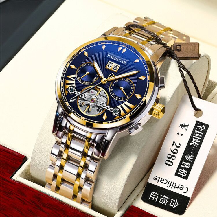 Automatic Mechanical Watch 41mm Skeleton Flywheel Multifunction Calendar 30M