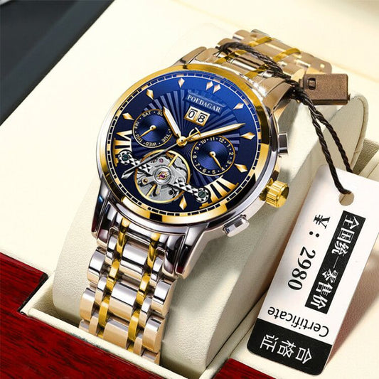 Automatic Mechanical Watch 41mm Skeleton Flywheel Multifunction Calendar 30M