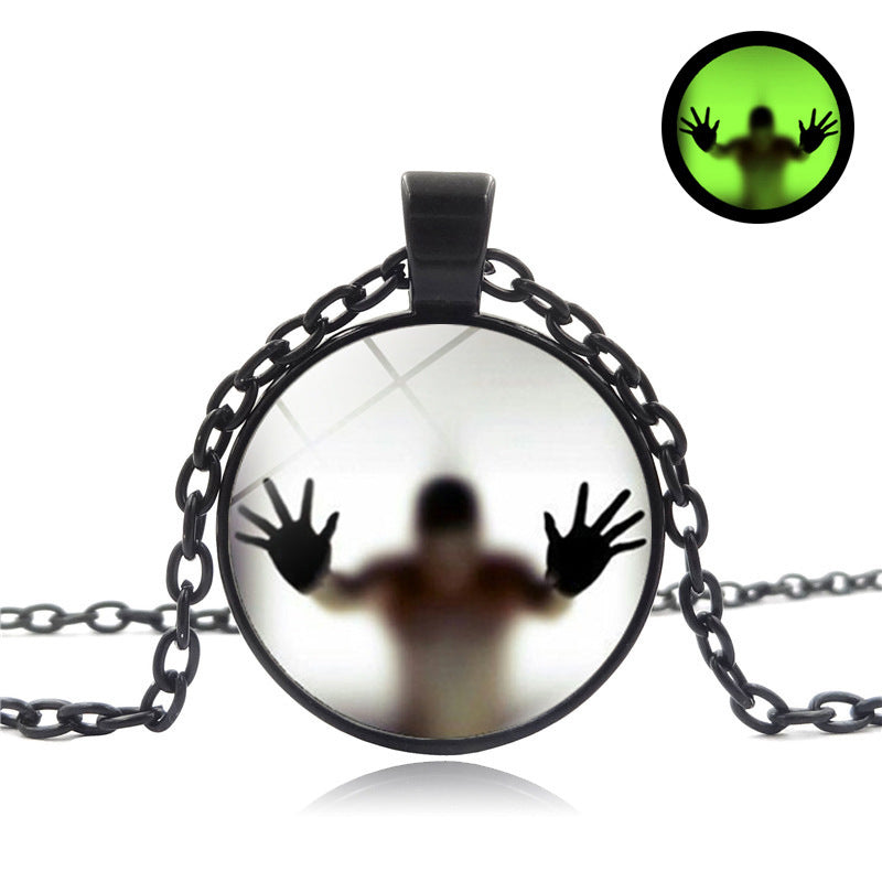 Halloween Luminous Round Necklace Glow in Dark Vintage Clavicle Pendant Jewelry