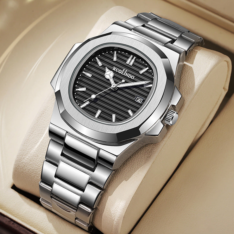 Men’s Stainless Steel Watch Double Calendar Quartz Luminous Dial – Multi Color